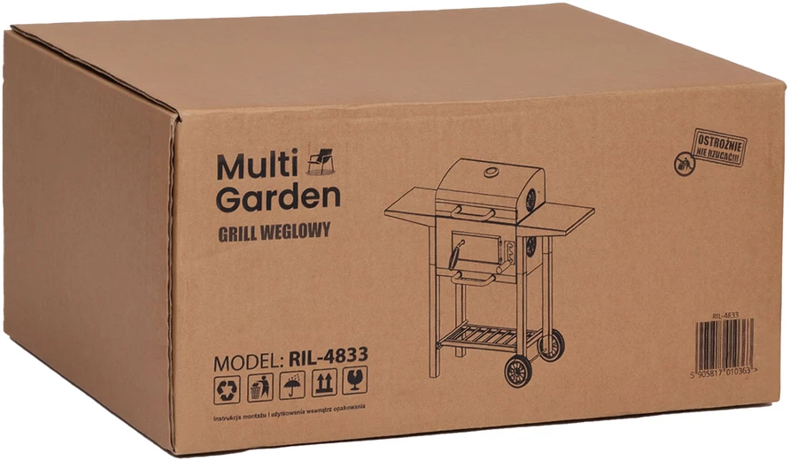 MultiGarden Grilis su dangčiu, reguliuojamu grotelių aukščiu, termometru ir pelenų surinkikliu