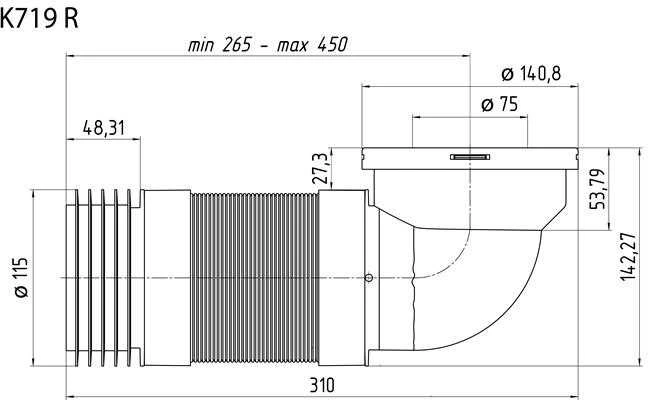 Ani_Plast Unitazo mova Ani Plast K719R, 90°, Ø 115/141 mm