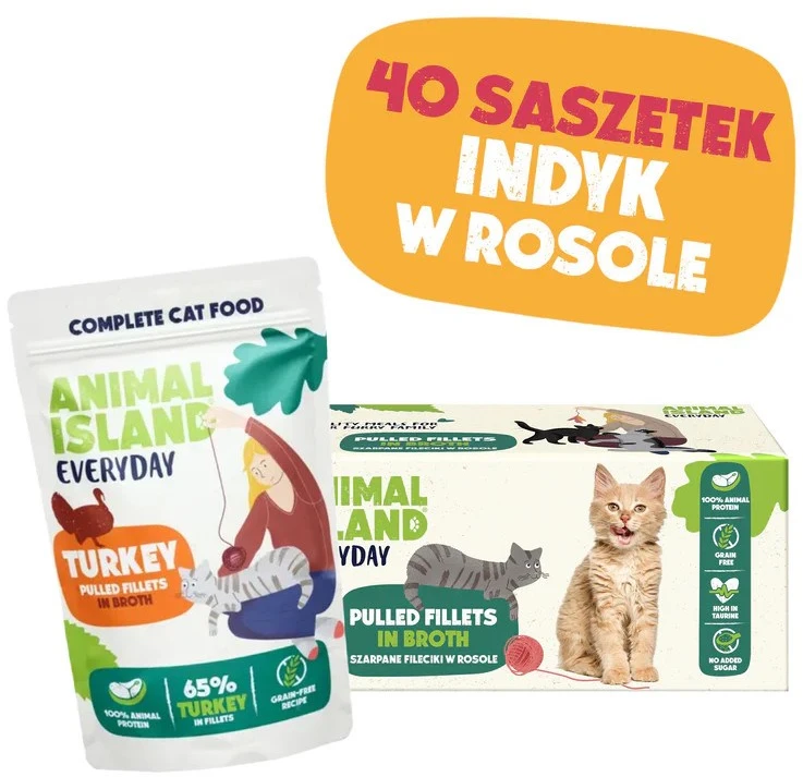 Gyvūnų maistas - ANIMAL ISLAND Kalakutiena sultyse šlapias kačių maistas 40x85g begrūdis