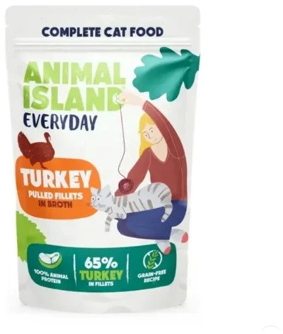 Gyvūnų maistas - ANIMAL ISLAND Kalakutiena sultyse šlapias kačių maistas 40x85g begrūdis