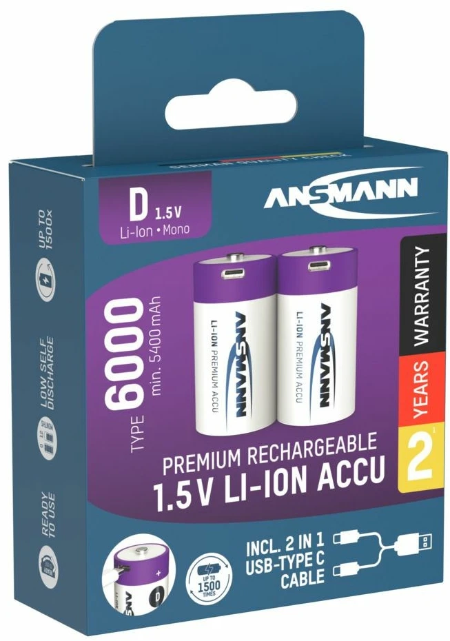 Ansmann 1314-0005 buitinė baterija Įkraunama baterija D Ličio-jonų (Li-Ion)