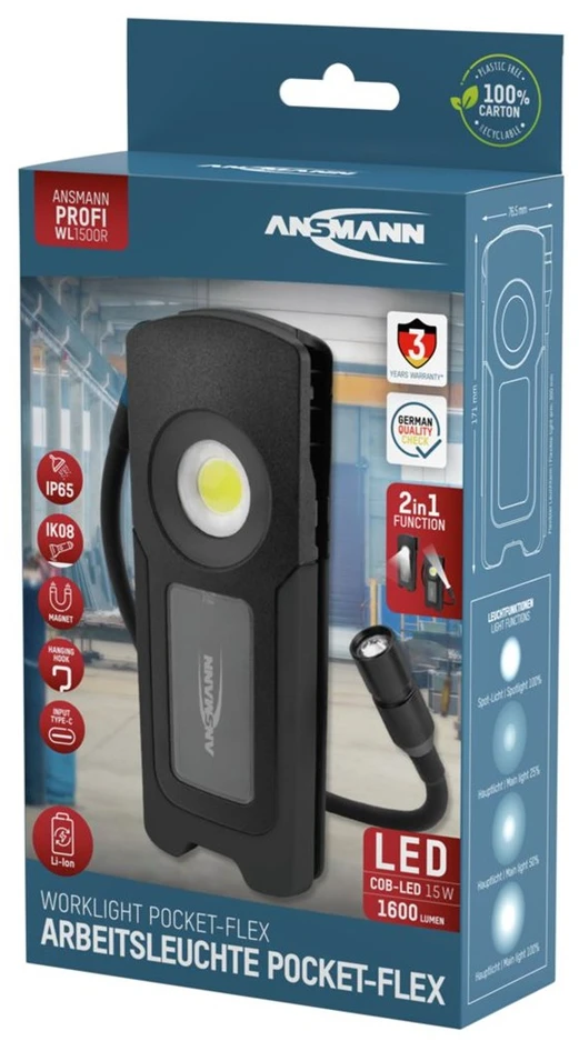 Ansmann WL1500R darbinė apžiūros lempa 7000 K LED
