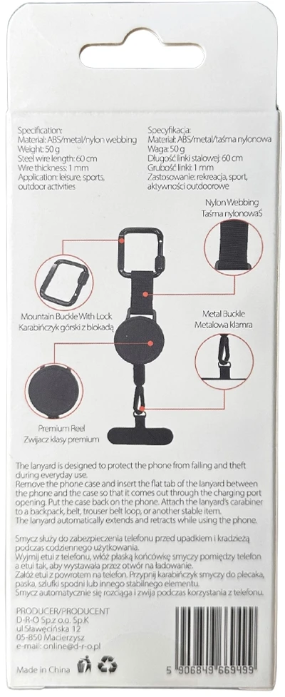 Anti-theft lanyard Beline for phone juodos spalvos