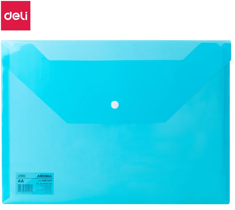 Aplankas – vokas DELI 10472 A4 su spaustuku, plastikinis, šviesiai mėlynos spalvos