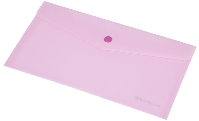 Aplankas-vokas Panta Plast, Focus, DL 110x220mm, horizontalus, su spaustuku, rožinės spalvos