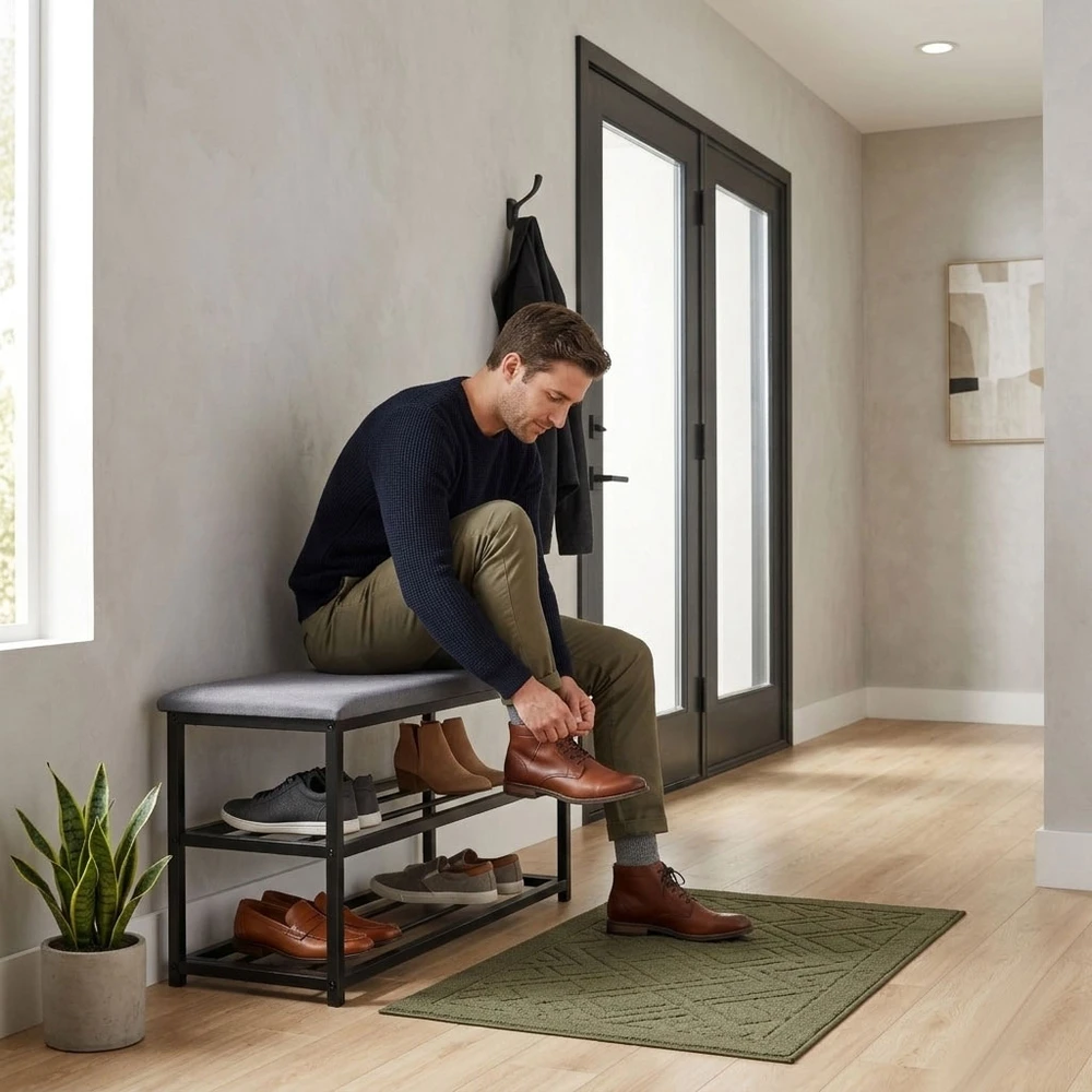 Modernhome Minkšta batų spintelė 80 cm, 2 lentynos