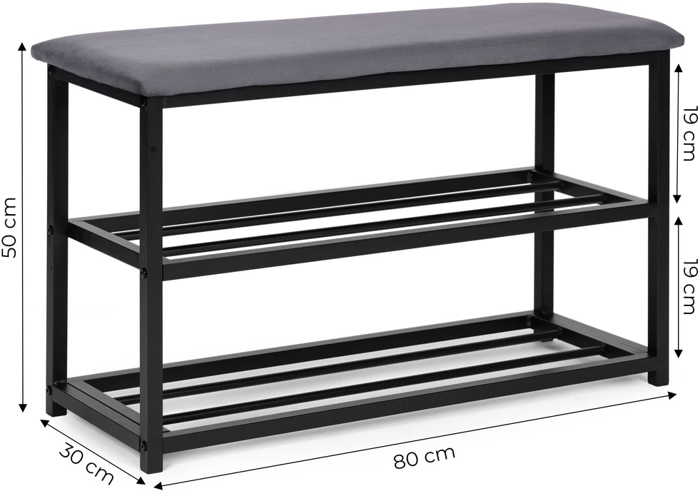 Modernhome Minkšta batų spintelė 80 cm, 2 lentynos