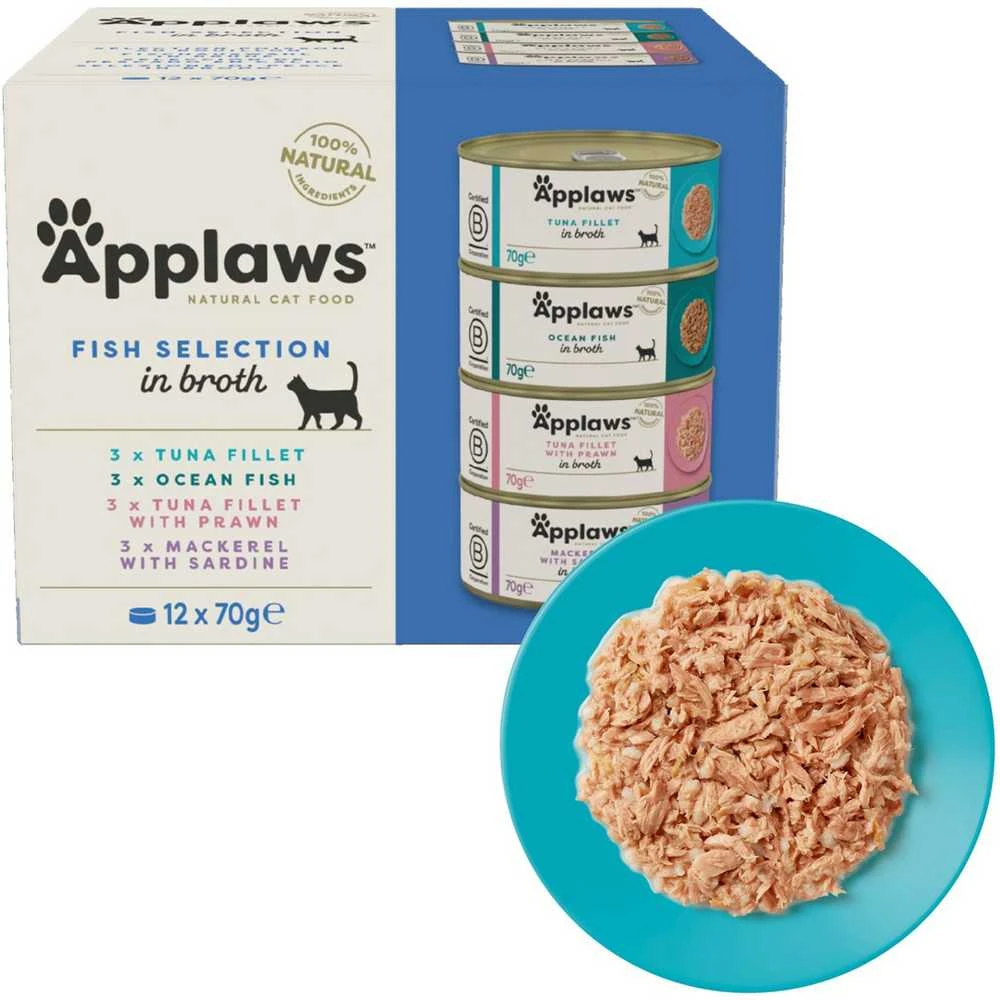 APPLAWS žuvis selekcinis daugiapakis sultinyje - šlapias kačių ėdalas - 12 x 70 g