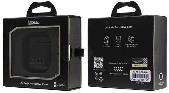 Audi Leather Big Logo AirPods 1/2 dėklas juodos spalvos AU-AP-GT/D3-BK