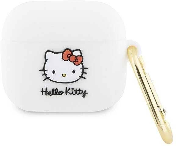 Hello Kitty HKA33DKHSH AirPods 3 dėklas, baltos spalvos, silikoninis, 3D Kitty galvutės dizaino