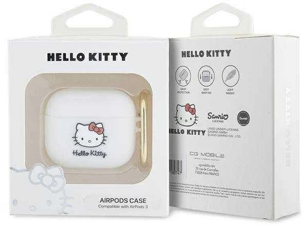 Hello Kitty HKA33DKHSH AirPods 3 dėklas, baltos spalvos, silikoninis, 3D Kitty galvutės dizaino