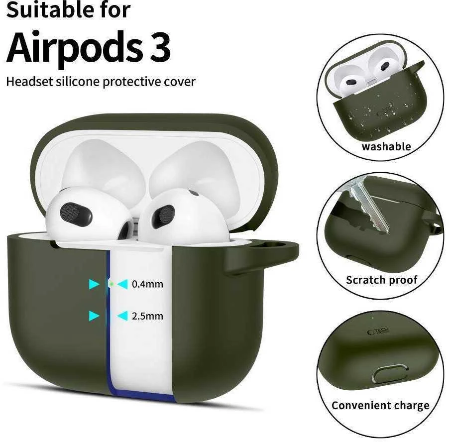 Apple AirPods 3 Tech-Protect silikoninis Olive dėklas ausinėms žalios spalvos