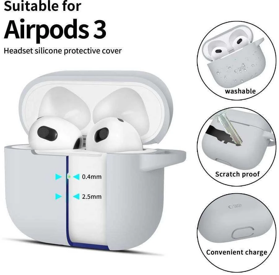 Apple AirPods 3 Tech-Protect silikoninis Crayon dėklas ausinėms pilkos spalvos