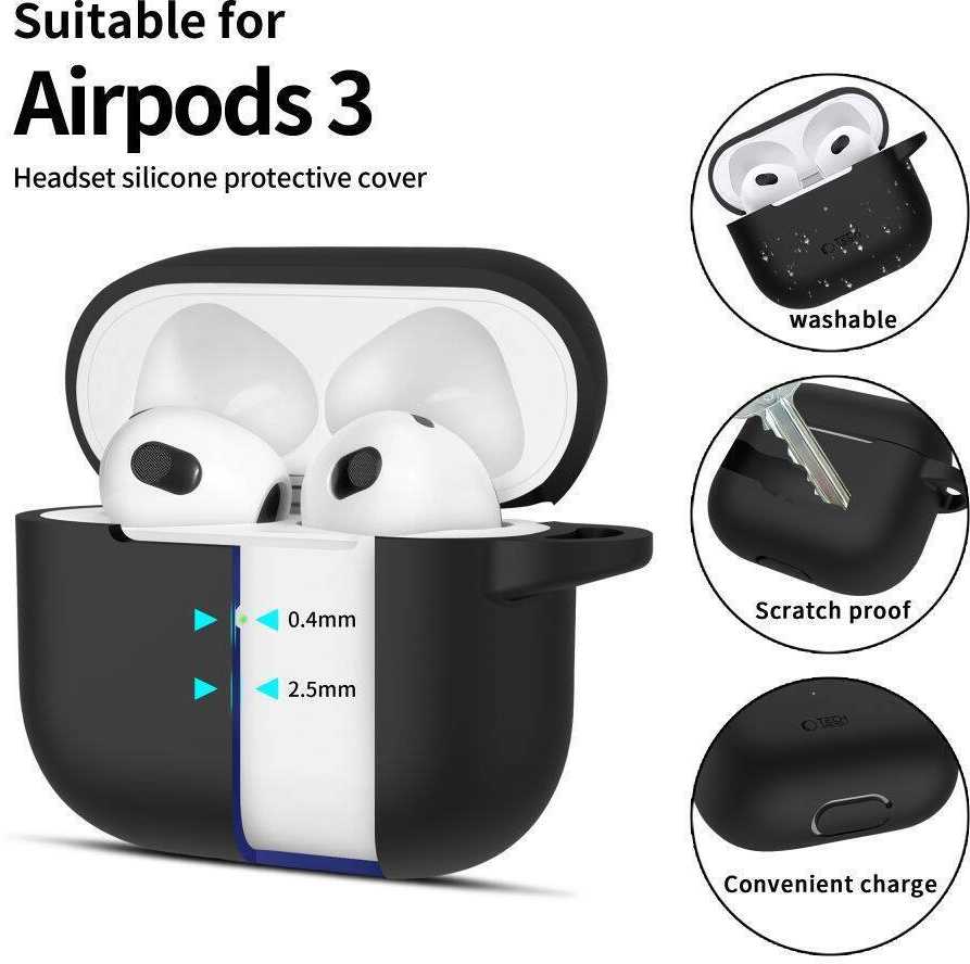 Apple AirPods 3 Tech-Protect silikoninis dėklas ausinėms juodos spalvos