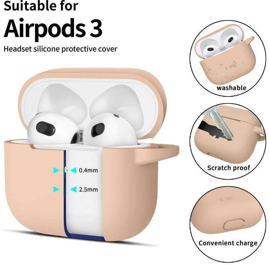 Apple AirPods 3 Tech-Protect silikoninis Caffe Latte dėklas ausinėms kreminės spalvos