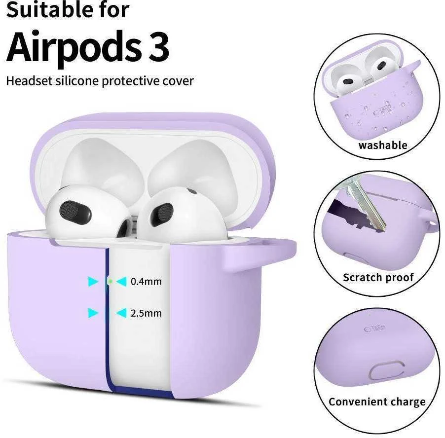 Apple AirPods 3 Tech-Protect silikoninis dėklas ausinėms levandų spalvos