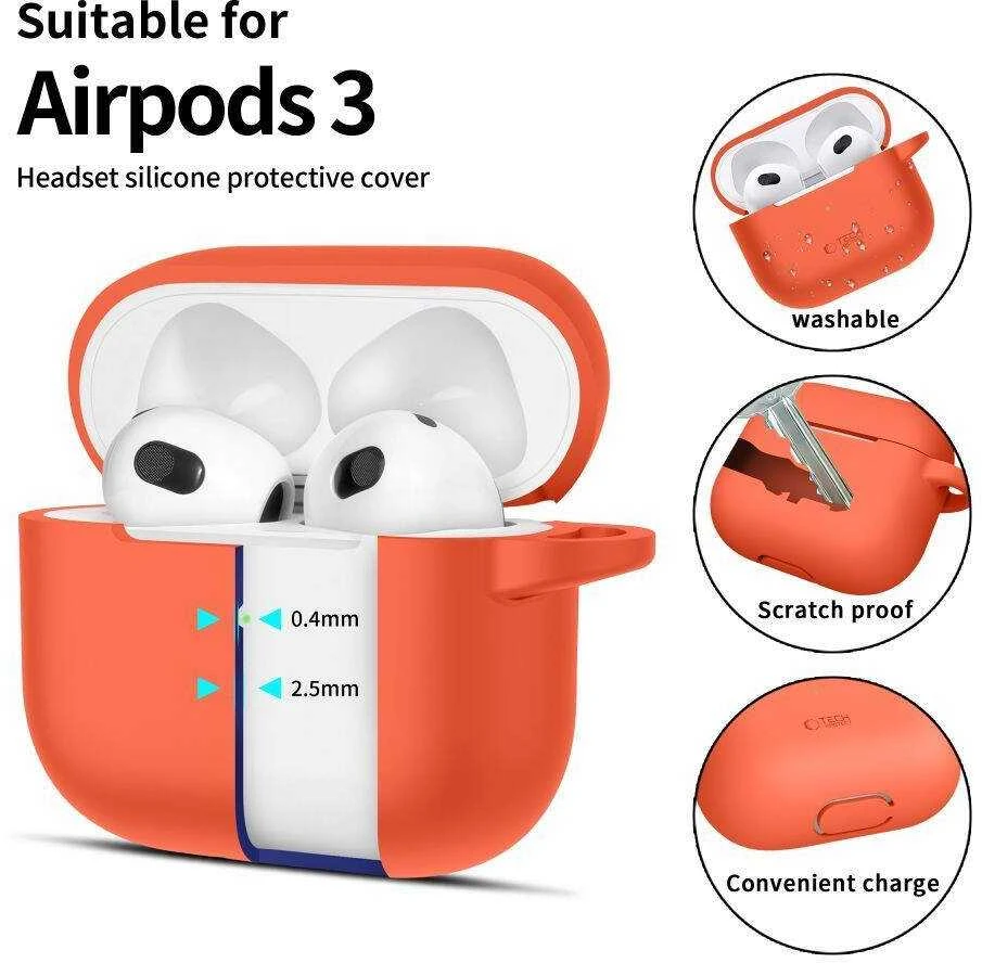 Apple AirPods 3 Tech-Protect silikoninis Neon dėklas ausinėms oranžinės spalvos
