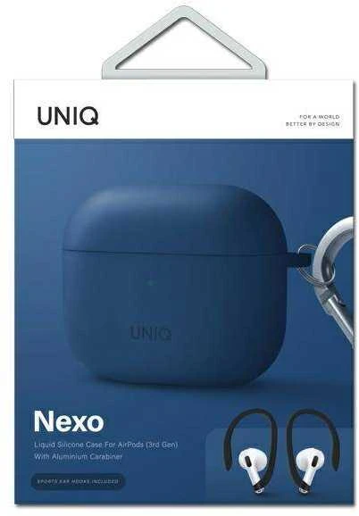 UNIQ Nexo Dėklas AirPods 3 gen + Ear Hooks silikoninis mėlynas