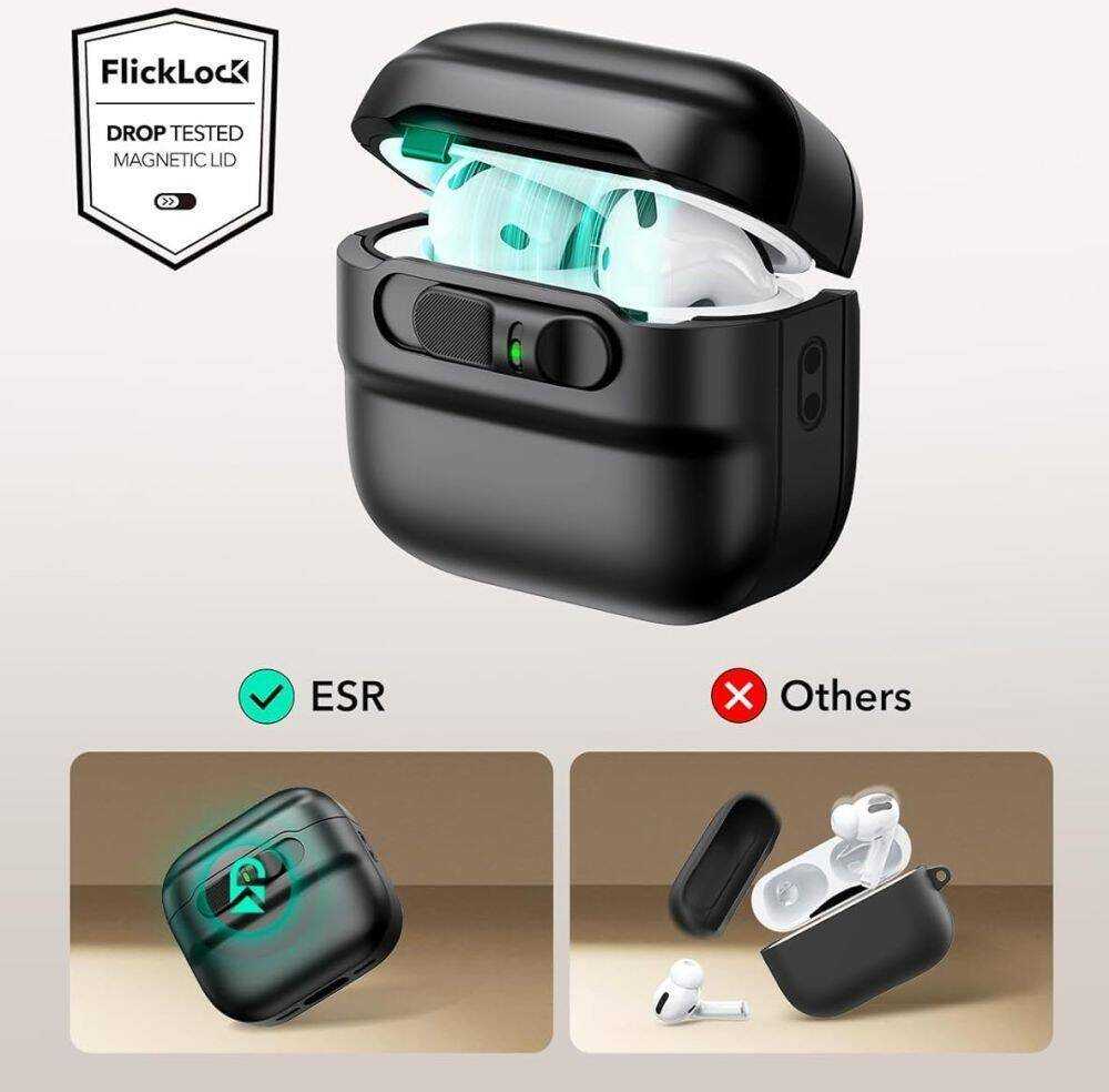 Apple AirPods 4 ESR Pulse Halolock Magsafe dėklas jūsų ausinėms juodos spalvos