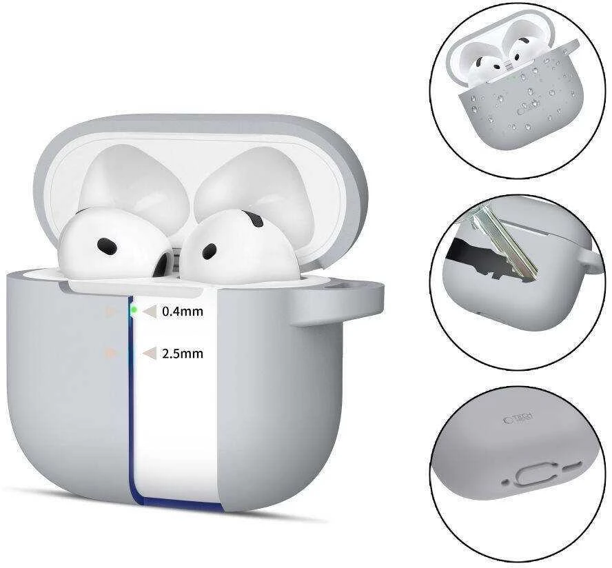 Apple AirPods 4 Tech-Protect silikoninis Hook dėklas jūsų ausinėms pilkos spalvos