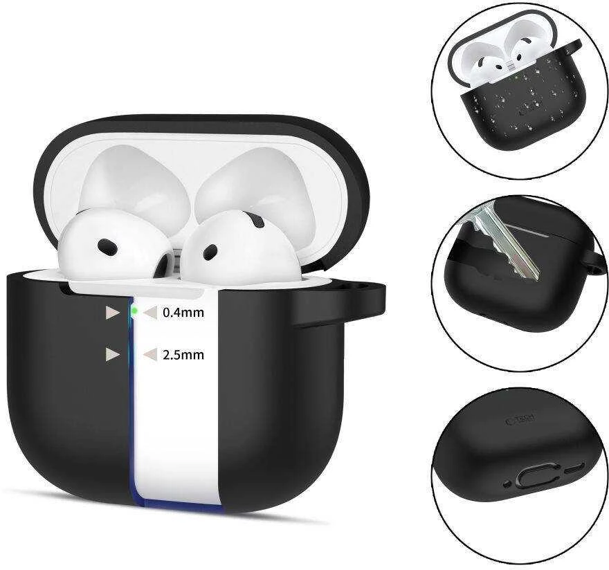 Apple AirPods 4 Tech-Protect silikoninis Hook dėklas jūsų ausinėms juodos spalvos