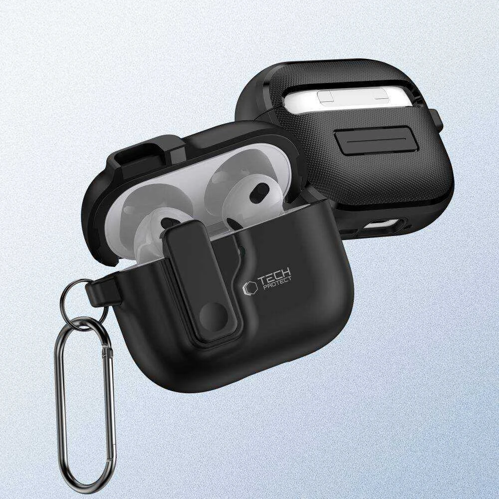 Apple AirPods 4 Tech-Protect Slim Hook dėklas jūsų ausinėms juodos spalvos