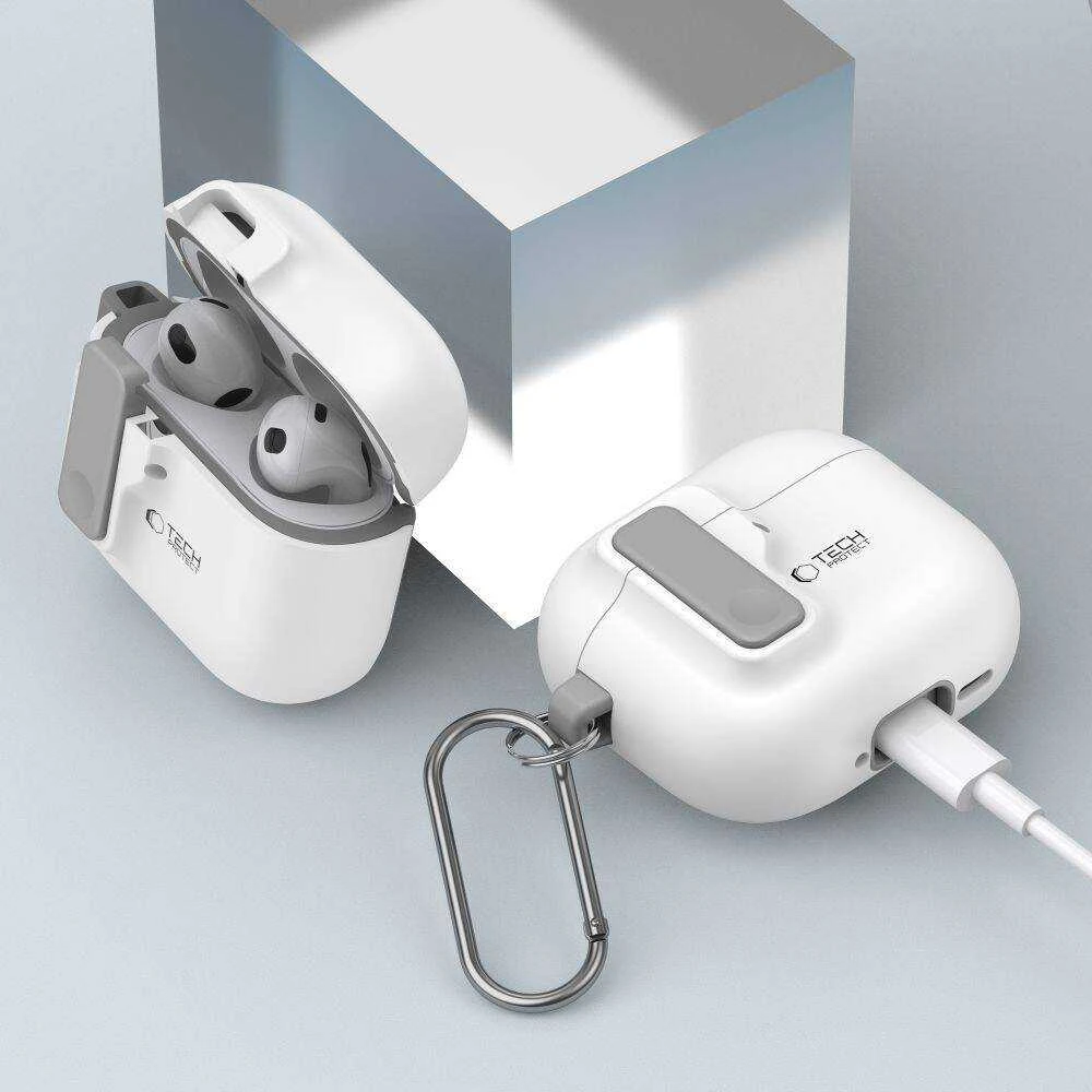 Apple AirPods 4 Tech-Protect Slim Hook dėklas jūsų ausinėms baltos spalvos