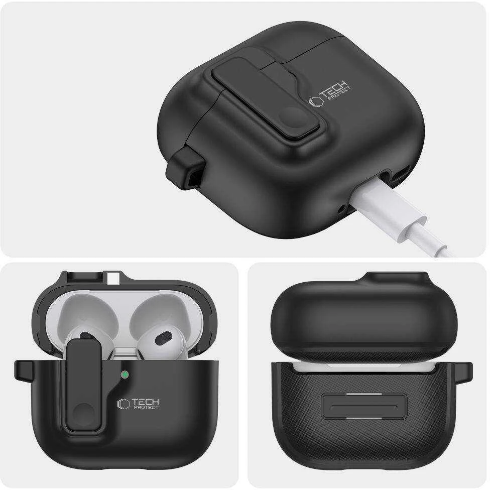 Apple AirPods 4 Tech-Protect Slim Hook dėklas jūsų ausinėms juodos spalvos