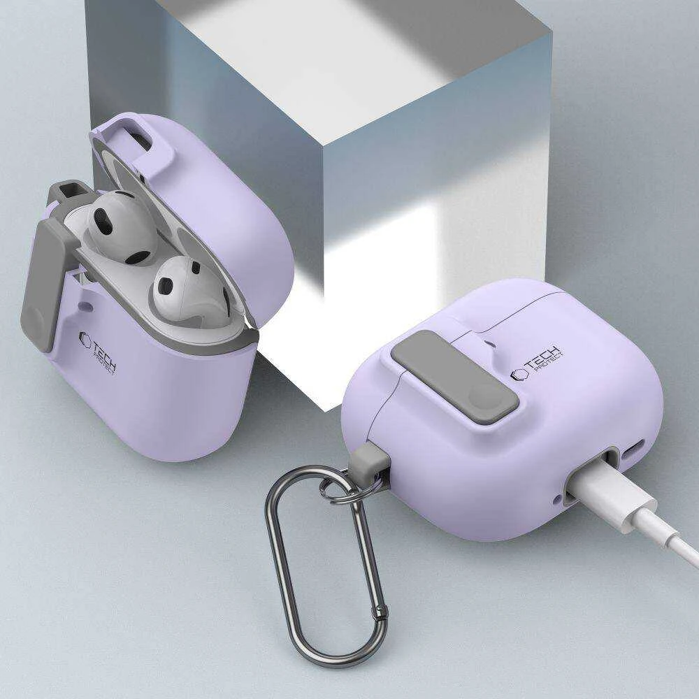 Apple AirPods 4 Tech-Protect Slim Hook dėklas jūsų ausinėms levandų spalvos