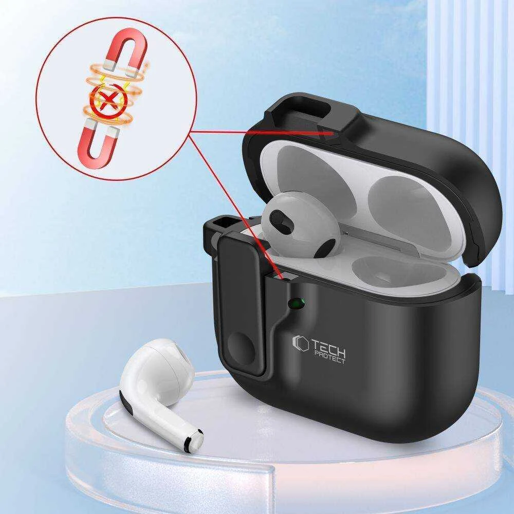 Apple AirPods 4 Tech-Protect Slim Hook dėklas jūsų ausinėms juodos spalvos