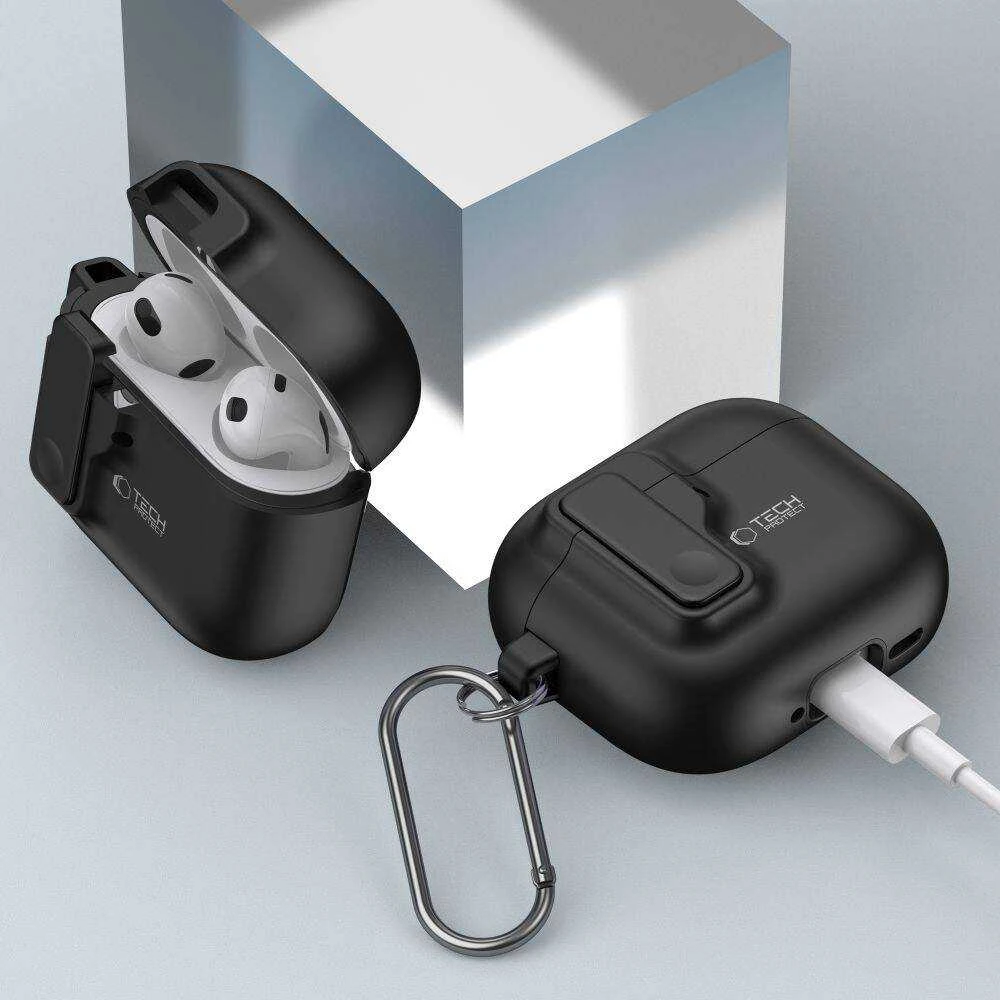 Apple AirPods 4 Tech-Protect Slim Hook dėklas jūsų ausinėms juodos spalvos