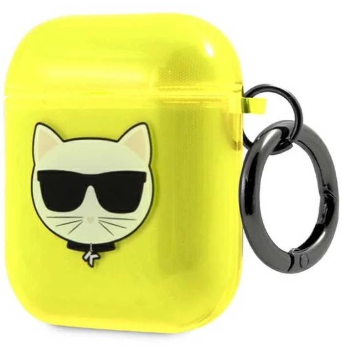 Karl Lagerfeld Choupette Head Glitter - dėklas skirtas Airpods (fluo yellow)
