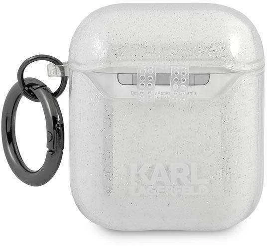 Karl Lagerfeld KLA2UKHGS AirPods dėklas sidabro spalvos Glitter Karl`s Head
