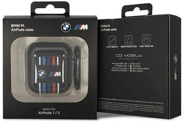 BMW BMA222SWTK AirPods 1/2 dėklas, juodos spalvos, Multiple Colored Lines