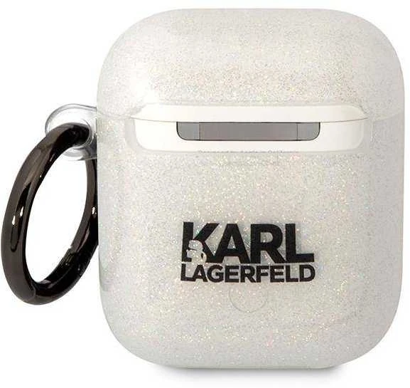 Karl Lagerfeld KLA2HNKCTGT Airpods 1/2 dėklas skaidrus Glitter Karl&Choupette