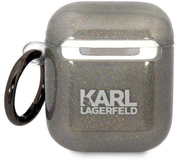 Karl Lagerfeld KLA2HNKCTGK Airpods 1/2 dėklas, juodos spalvos, Glitter Karl&Choupette