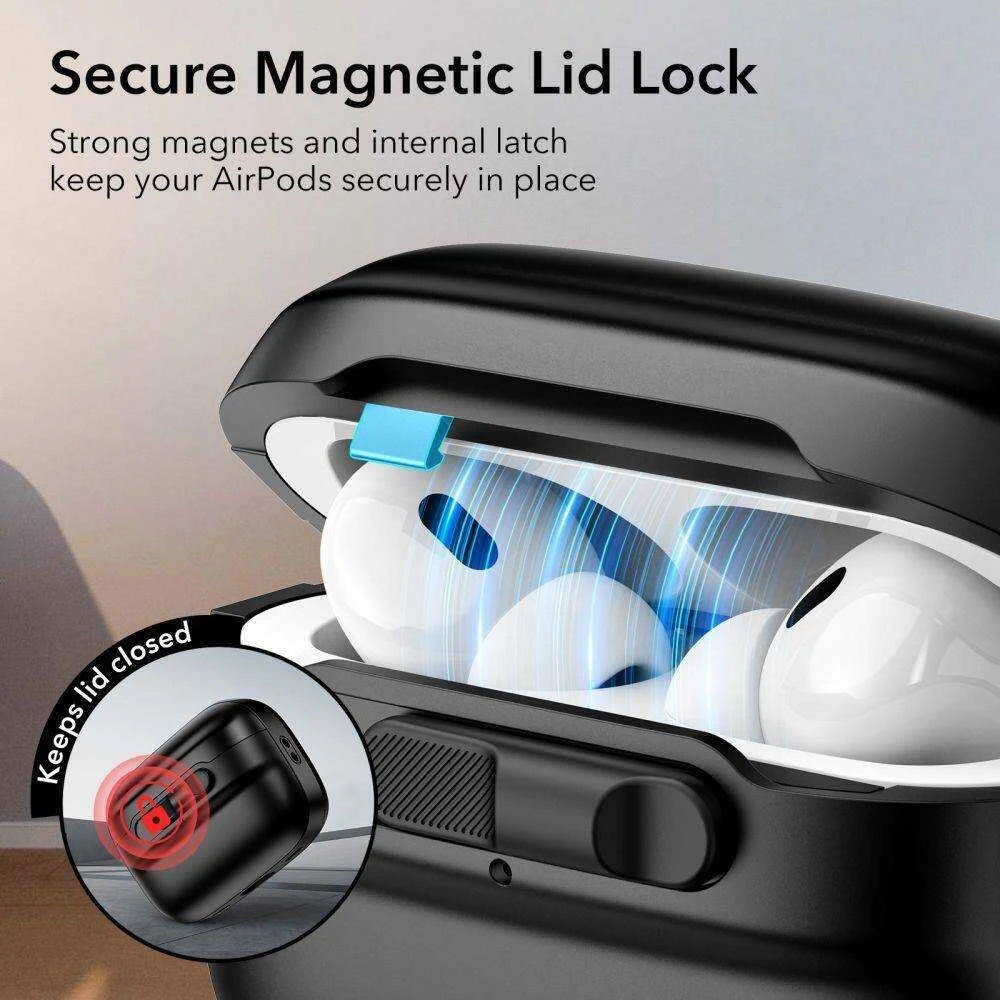 Apple AirPods Pro 1 / 2 ESR Cyber Armor Halolock MagSafe ausinių dėklas juodos spalvos
