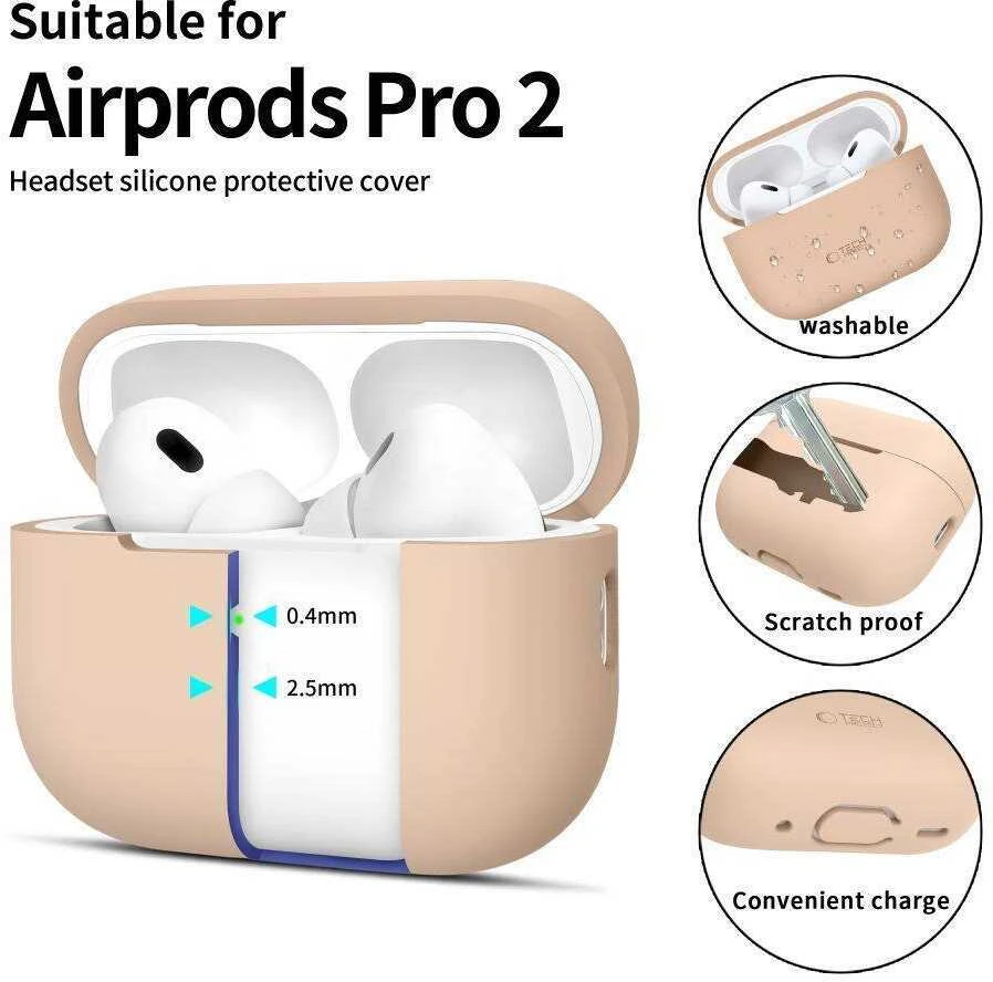 Apple AirPods Pro 1 / 2 Tech-Protect silikoninis Caffe Latte dėklas ausinėms kreminės spalvos