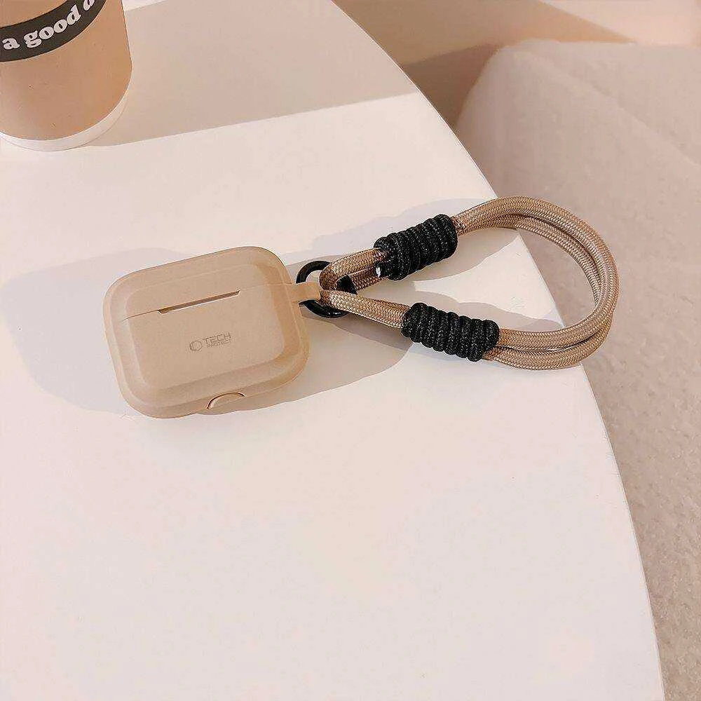 Dėklas Apple AirPods Pro 1/2 Tech-Protect silikoninis Rope Cafe Latte kreminis