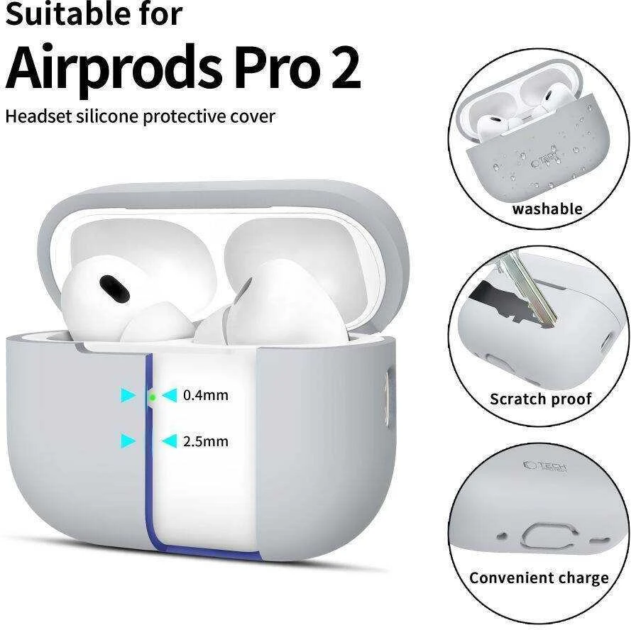 Apple AirPods Pro 1 / 2 Tech-Protect silikoninis Crayon dėklas ausinėms pilkos spalvos