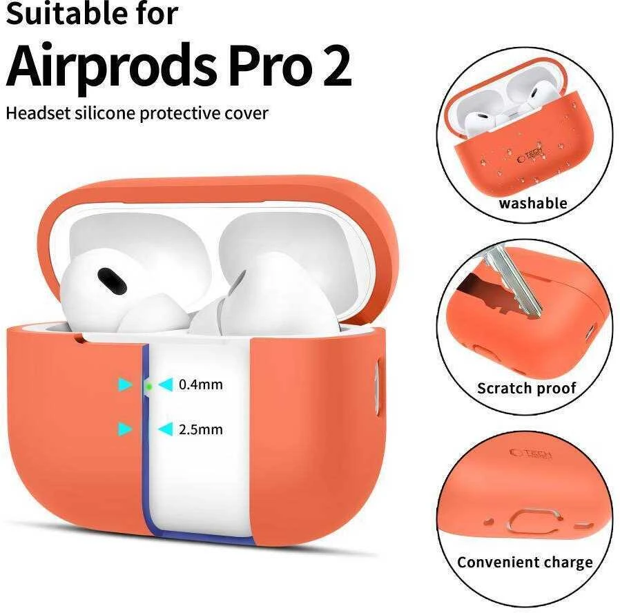 Apple AirPods Pro 1 / 2 Tech-Protect silikoninis Neon dėklas ausinėms oranžinės spalvos