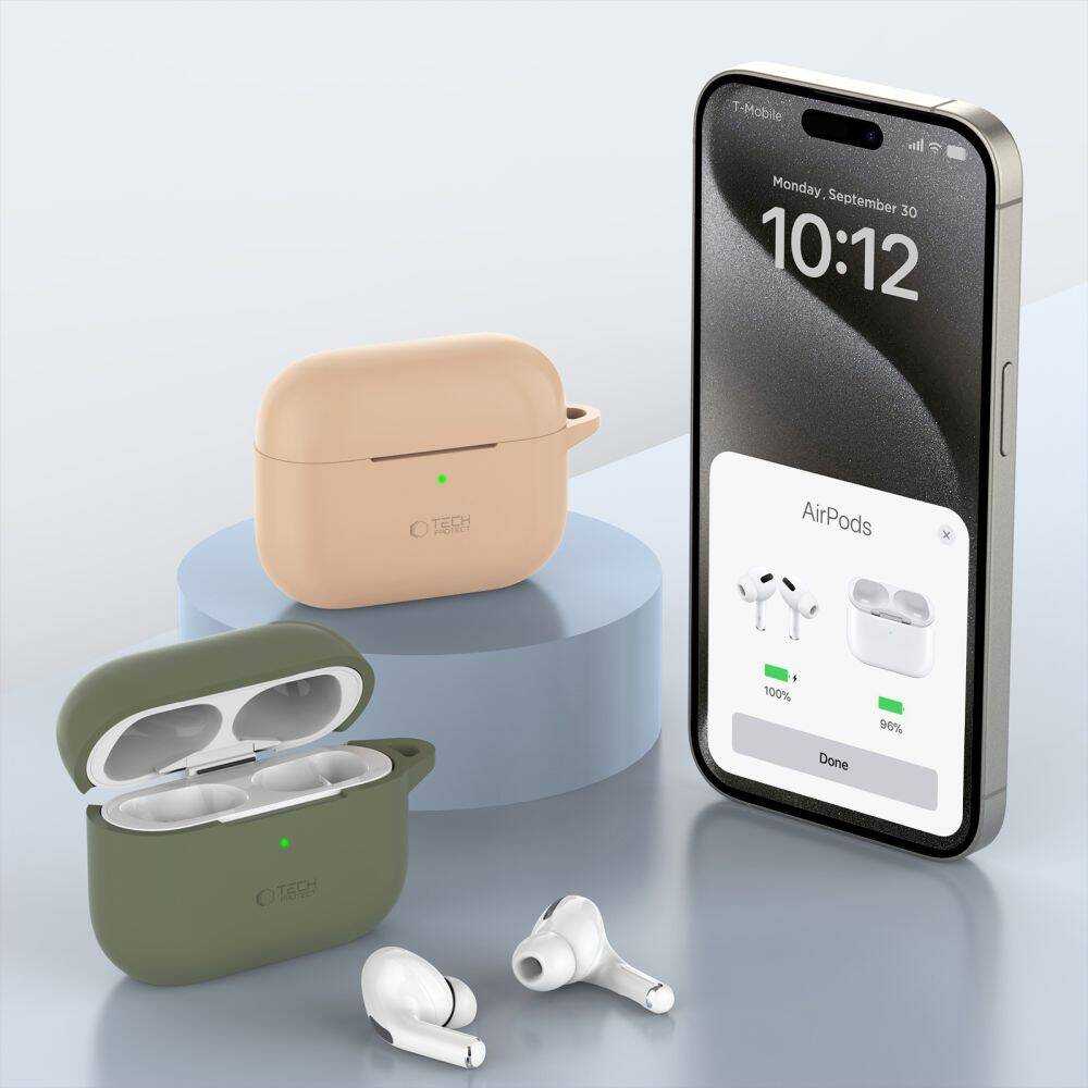 Apple AirPods Pro 1 / 2 Tech-Protect silikoninis su karabinu Olive žalias