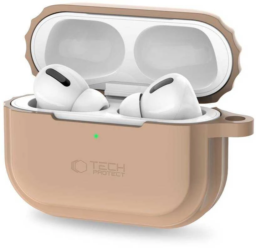 Dėklas Apple AirPods Pro 1/2 Tech-Protect silikoninis Rope Cafe Latte kreminis