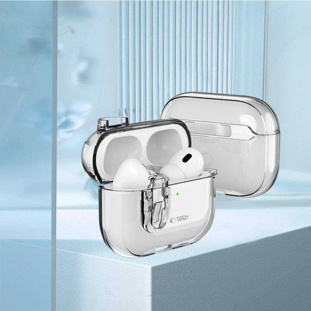 Apple AirPods Pro 1 / 2 Tech-Protect Slim Hook Clear dėklas jūsų ausinėms skaidrus
