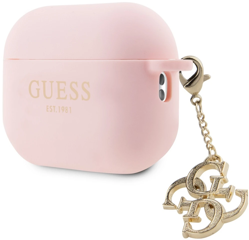 Guess GUAP2LECG4P AirPods Pro 2 (2022/2023) dėklas rožinės spalvos Liquid Silicone Glitter Triangle Charm