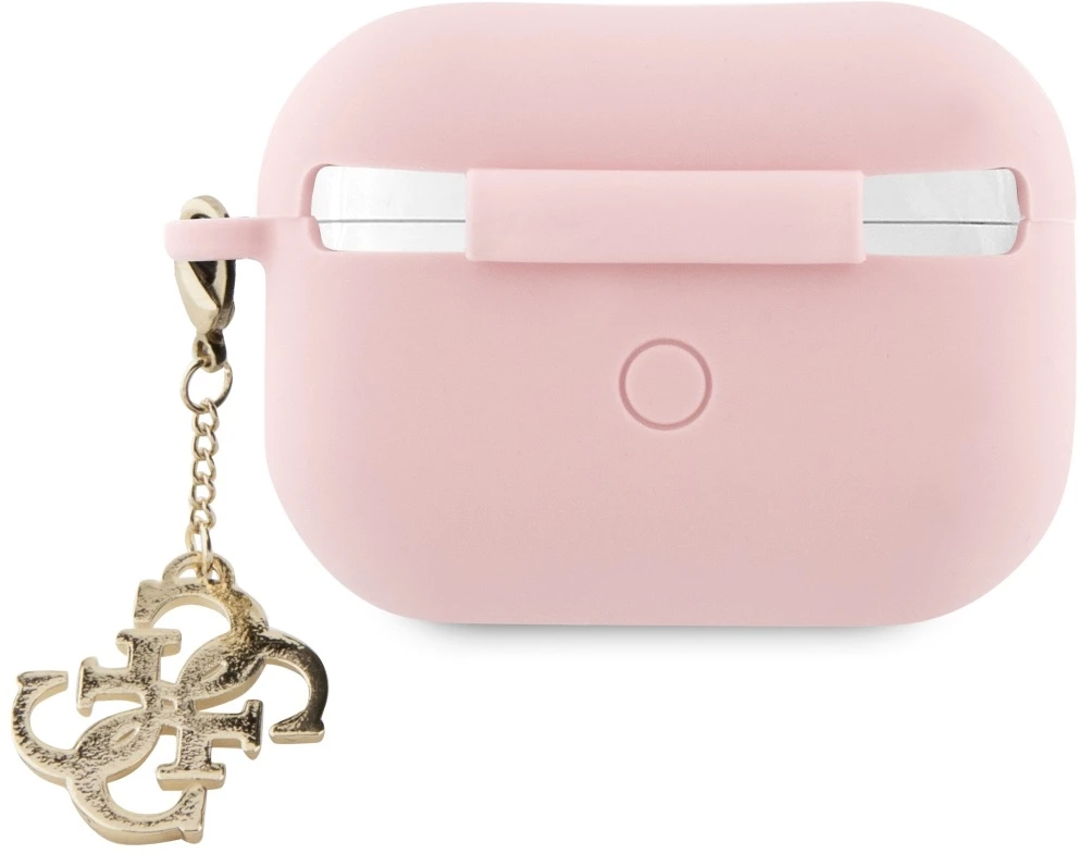Guess GUAP2LECG4P AirPods Pro 2 (2022/2023) dėklas rožinės spalvos Liquid Silicone Glitter Triangle Charm