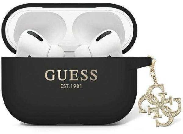 Guess GUAP2LECG4K AirPods Pro 2 (2022/2023) dėklas juodos spalvos Liquid Silicone Glitter Triangle Charm