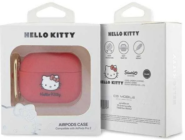 Hello Kitty HKAP23DKHSF AirPods Pro 2 (2022/2023) dėklas Fuchsia silikoninis 3D Kitty Head