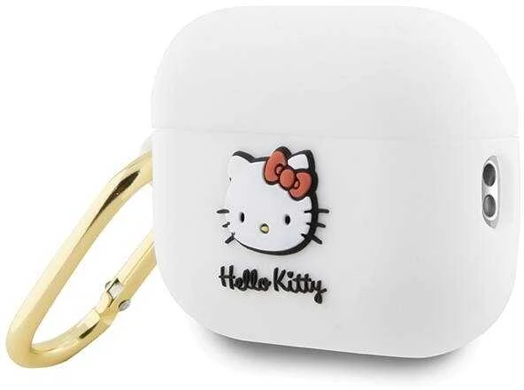 Hello Kitty HKAP23DKHSH AirPods Pro 2 (2022/2023) dėklas, baltos spalvos, silikoninis, 3D Kitty Head