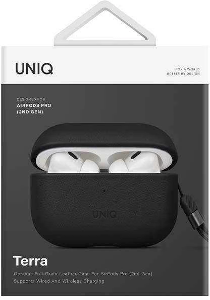 UNIQ Dėklas Terra AirPods Pro 2 gen. Genuine Leather (2022/2023) dallas juodos spalvos